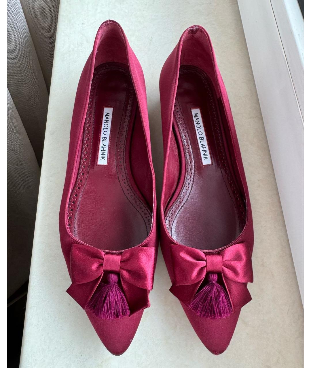MANOLO BLAHNIK Бордовые текстильные босоножки, фото 2