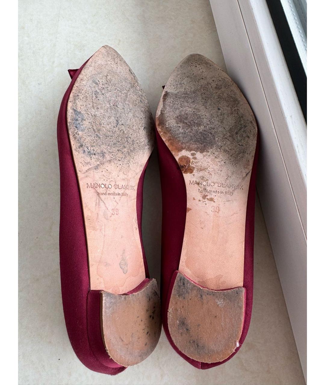 MANOLO BLAHNIK Бордовые текстильные босоножки, фото 6