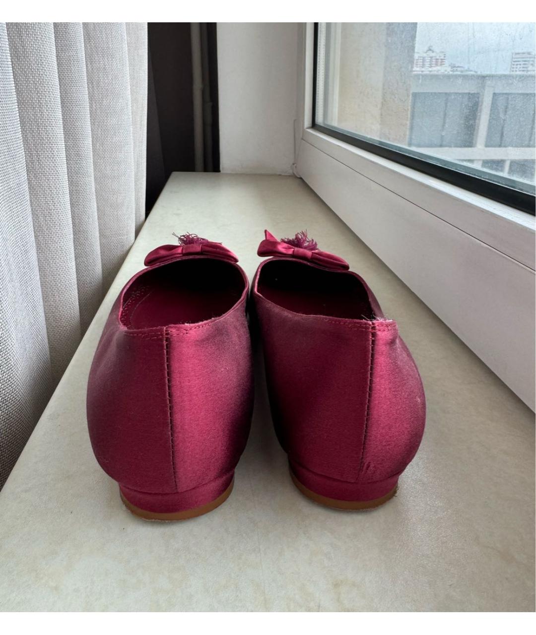 MANOLO BLAHNIK Бордовые текстильные босоножки, фото 4