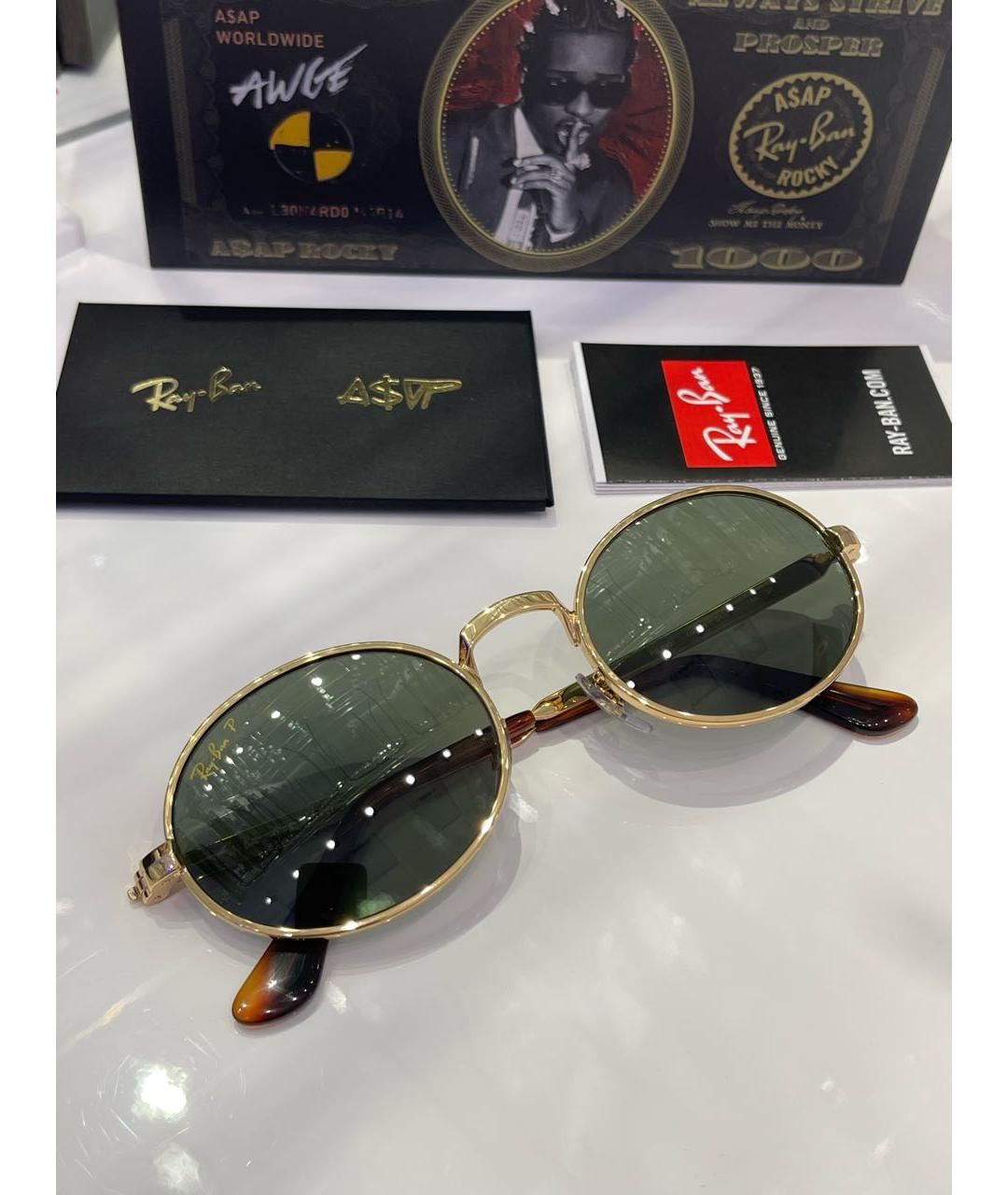 RAY BAN Золотые металлические солнцезащитные очки, фото 6