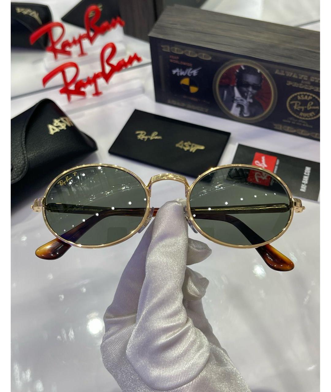 RAY BAN Золотые металлические солнцезащитные очки, фото 3