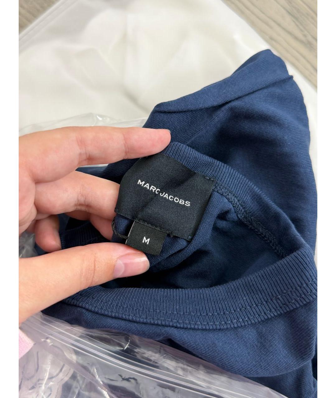 MARC JACOBS Темно-синяя хлопко-эластановая футболка, фото 4