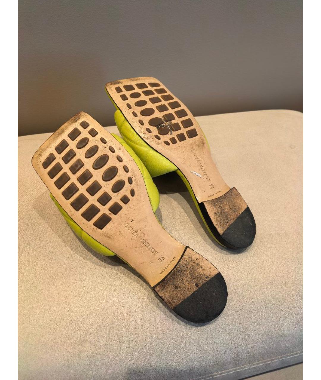 BOTTEGA VENETA Зеленые кожаные шлепанцы, фото 4