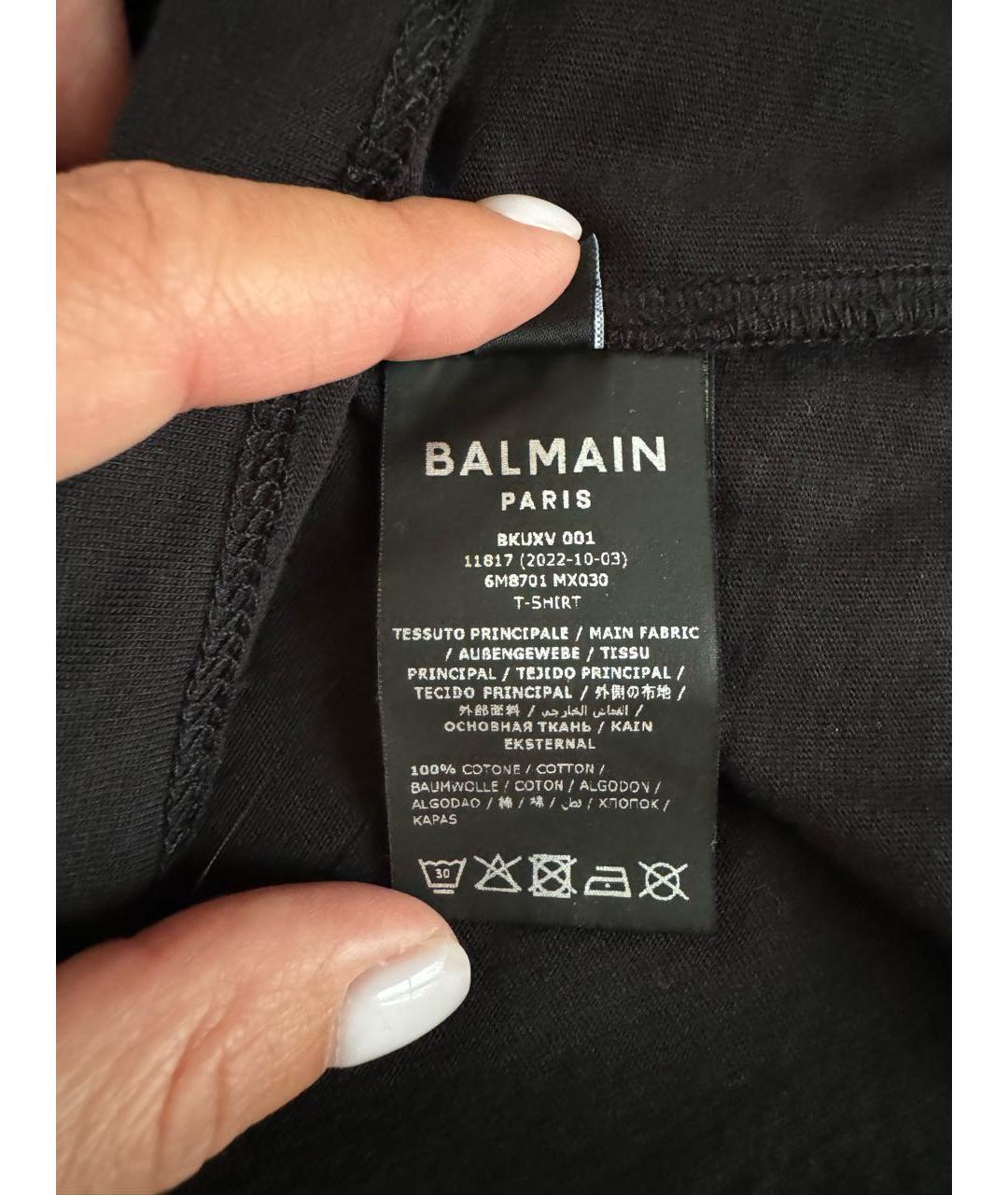 BALMAIN Черная хлопковая футболка, фото 6
