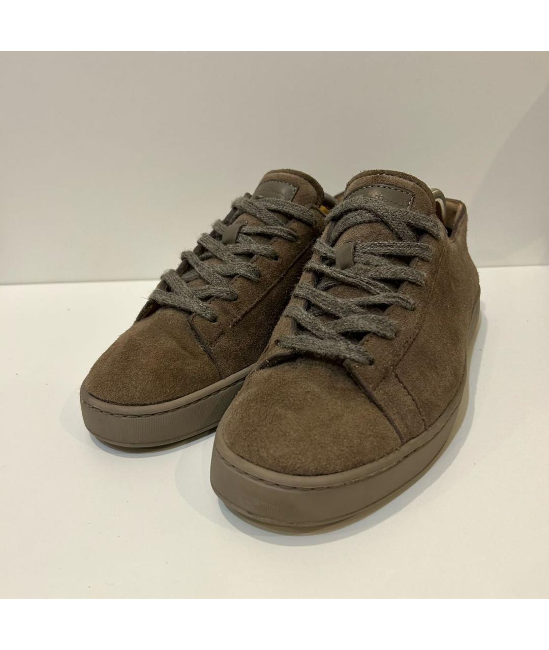 SANTONI Коричневые замшевые низкие кроссовки / кеды, фото 2