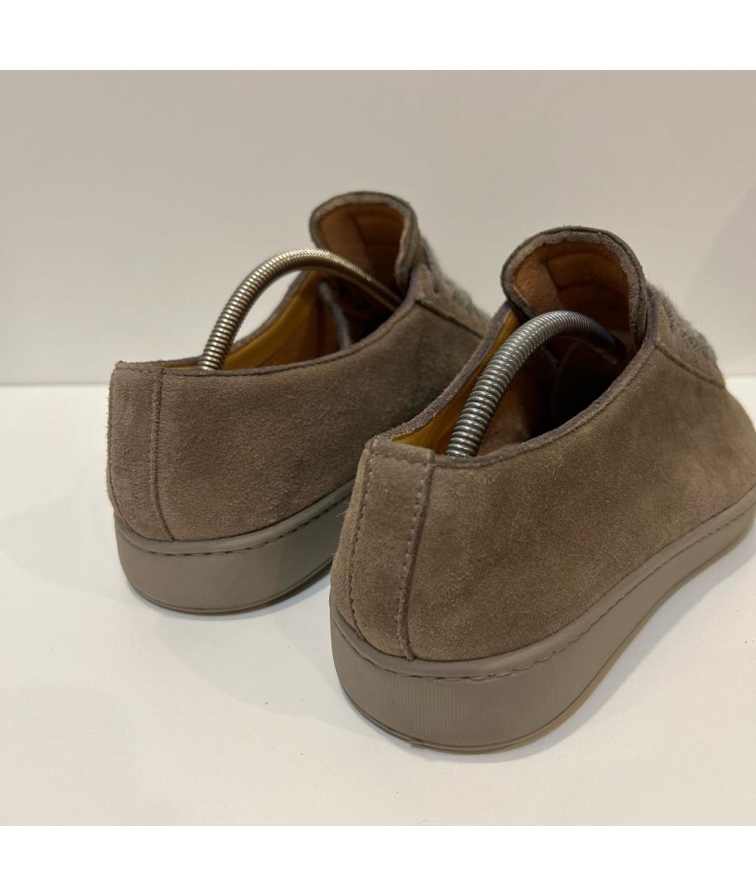 SANTONI Коричневые замшевые низкие кроссовки / кеды, фото 4