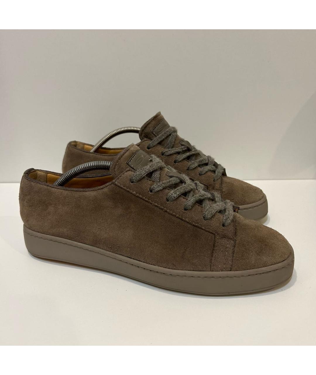 SANTONI Коричневые замшевые низкие кроссовки / кеды, фото 8