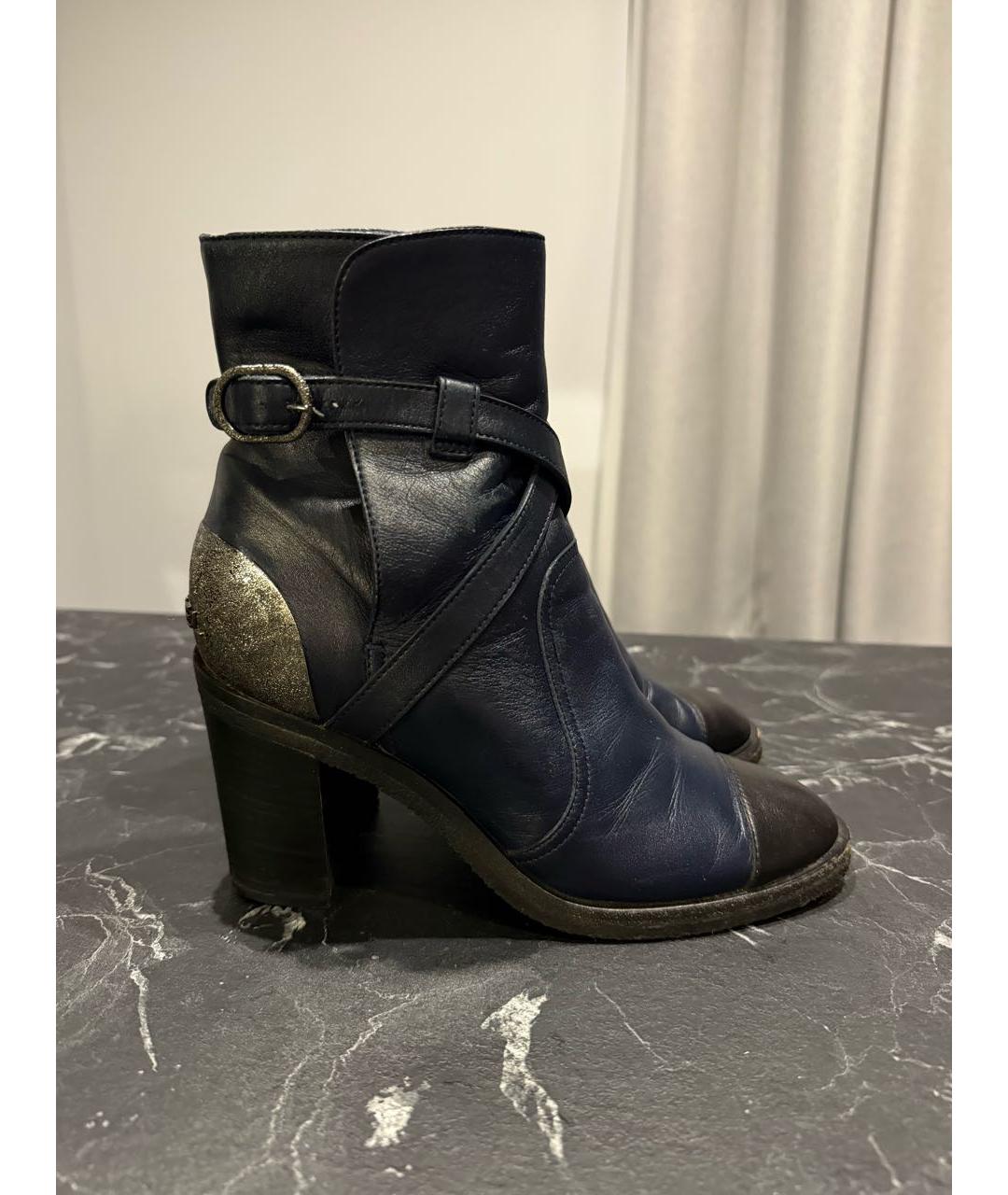 CHANEL Темно-синие кожаные ботильоны, фото 5