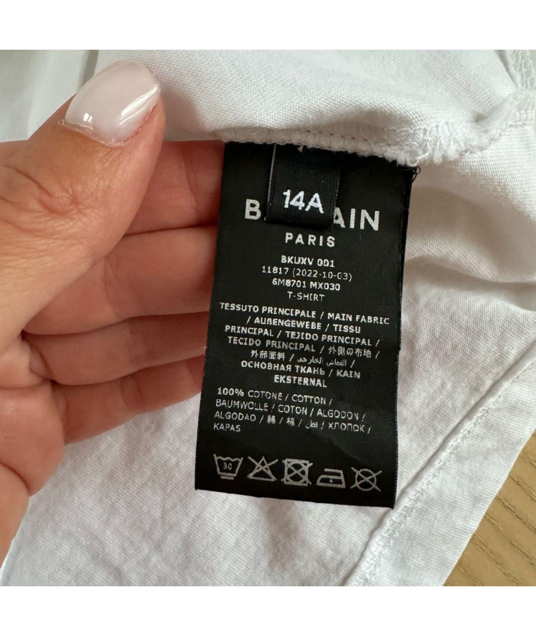 BALMAIN Белая хлопковая футболка, фото 5