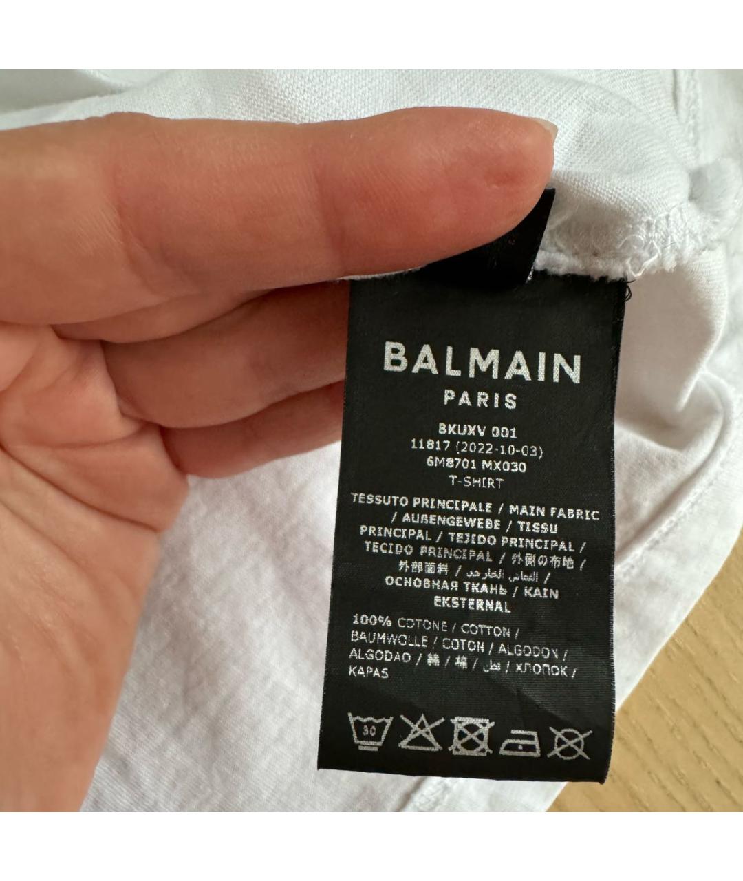 BALMAIN Белая хлопковая футболка, фото 6