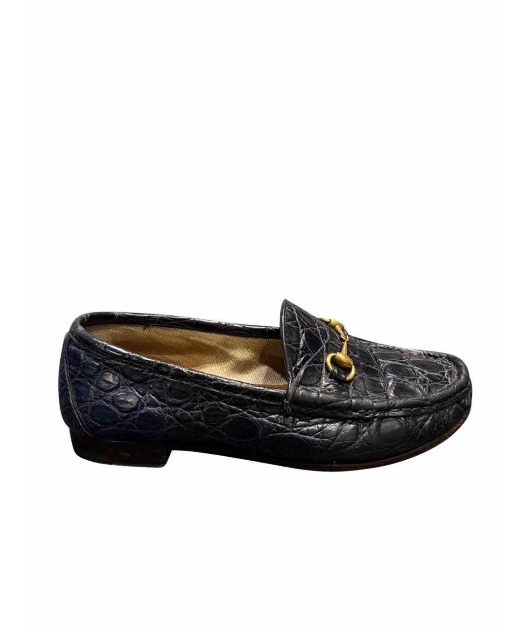 GUCCI Темно-синие лоферы из экзотической кожи, фото 1