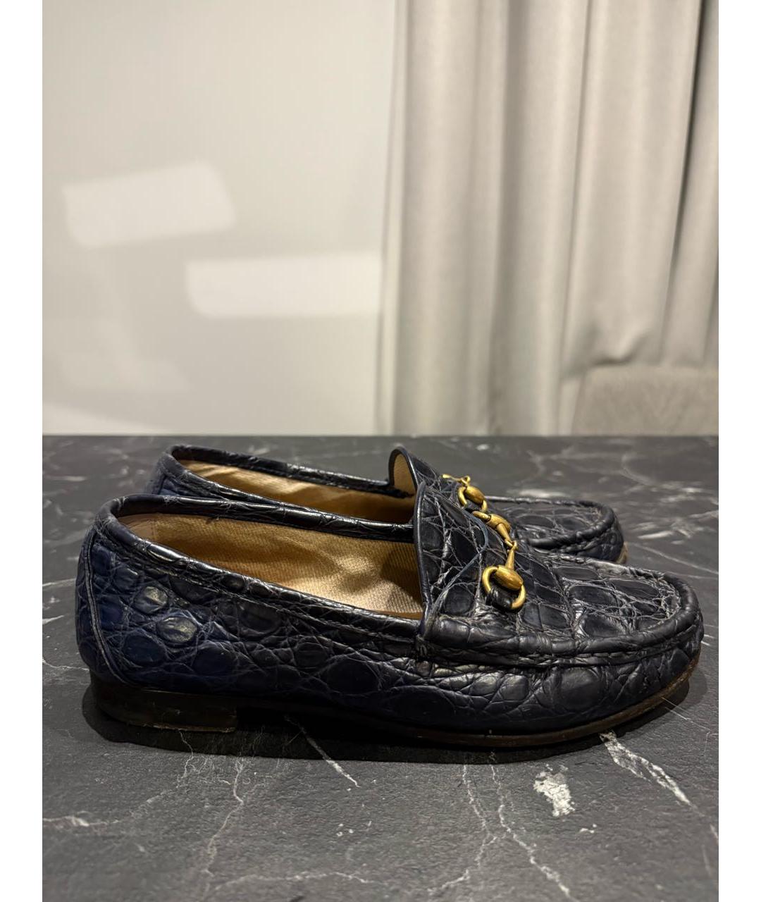 GUCCI Темно-синие лоферы из экзотической кожи, фото 6