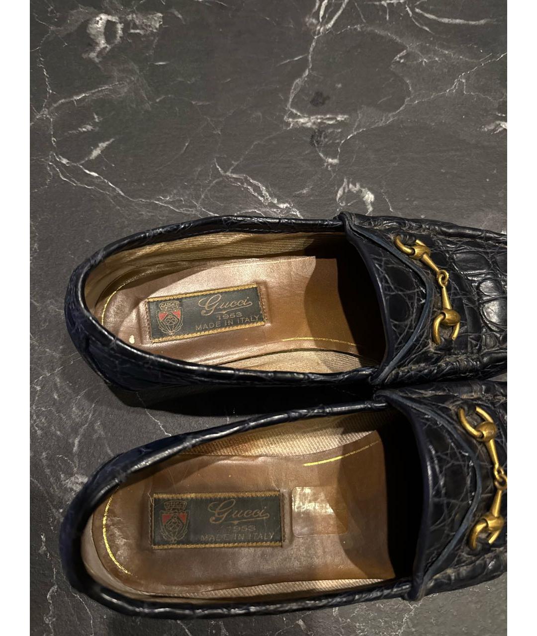 GUCCI Темно-синие лоферы из экзотической кожи, фото 3