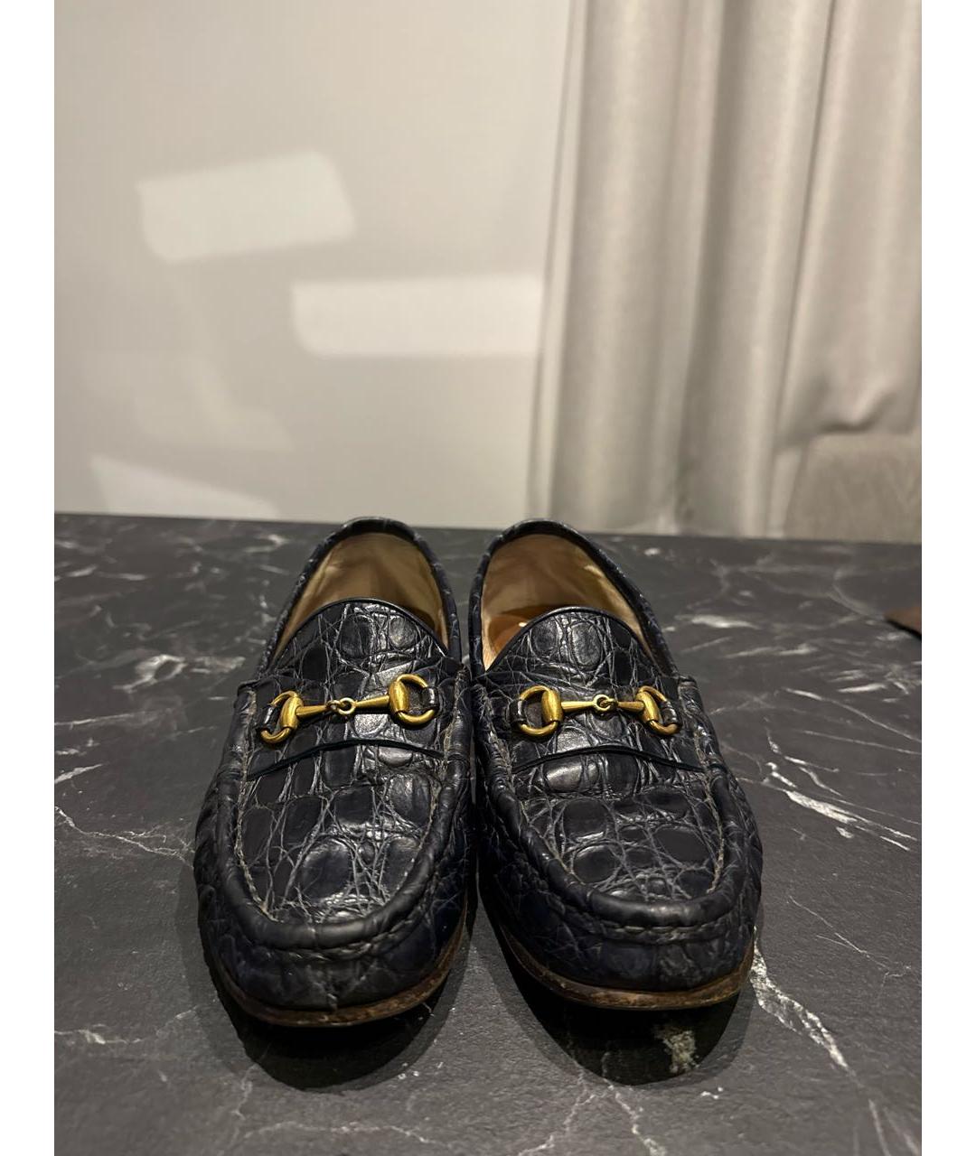 GUCCI Темно-синие лоферы из экзотической кожи, фото 2