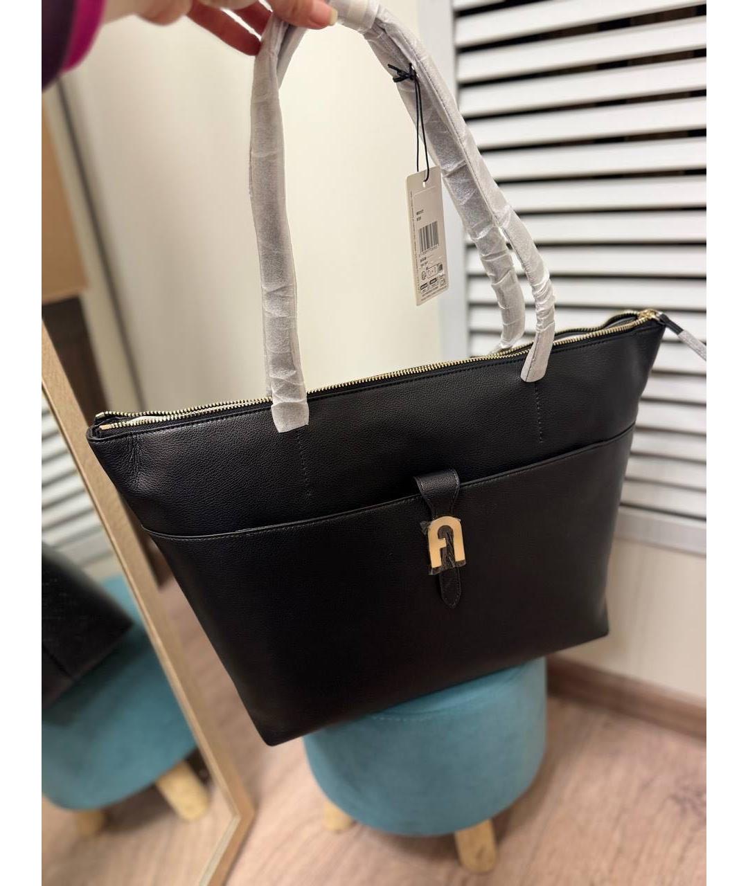 FURLA Черная кожаная сумка тоут, фото 2