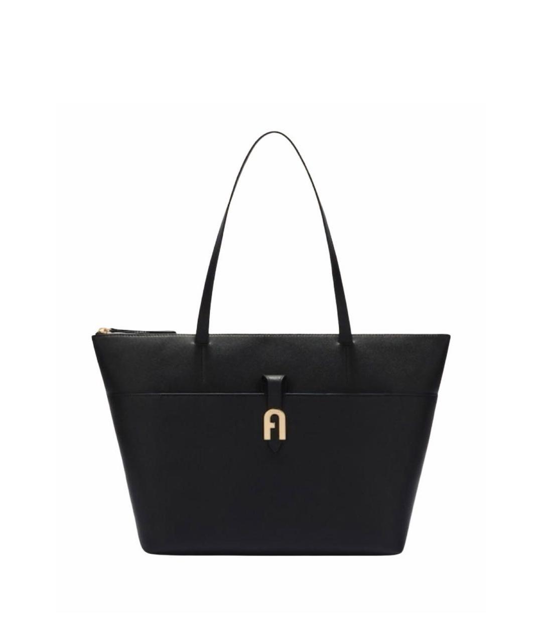 FURLA Черная кожаная сумка тоут, фото 1