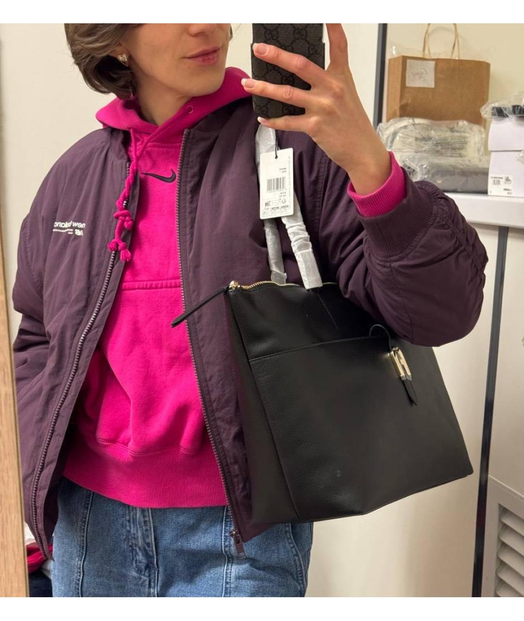 FURLA Черная кожаная сумка тоут, фото 3