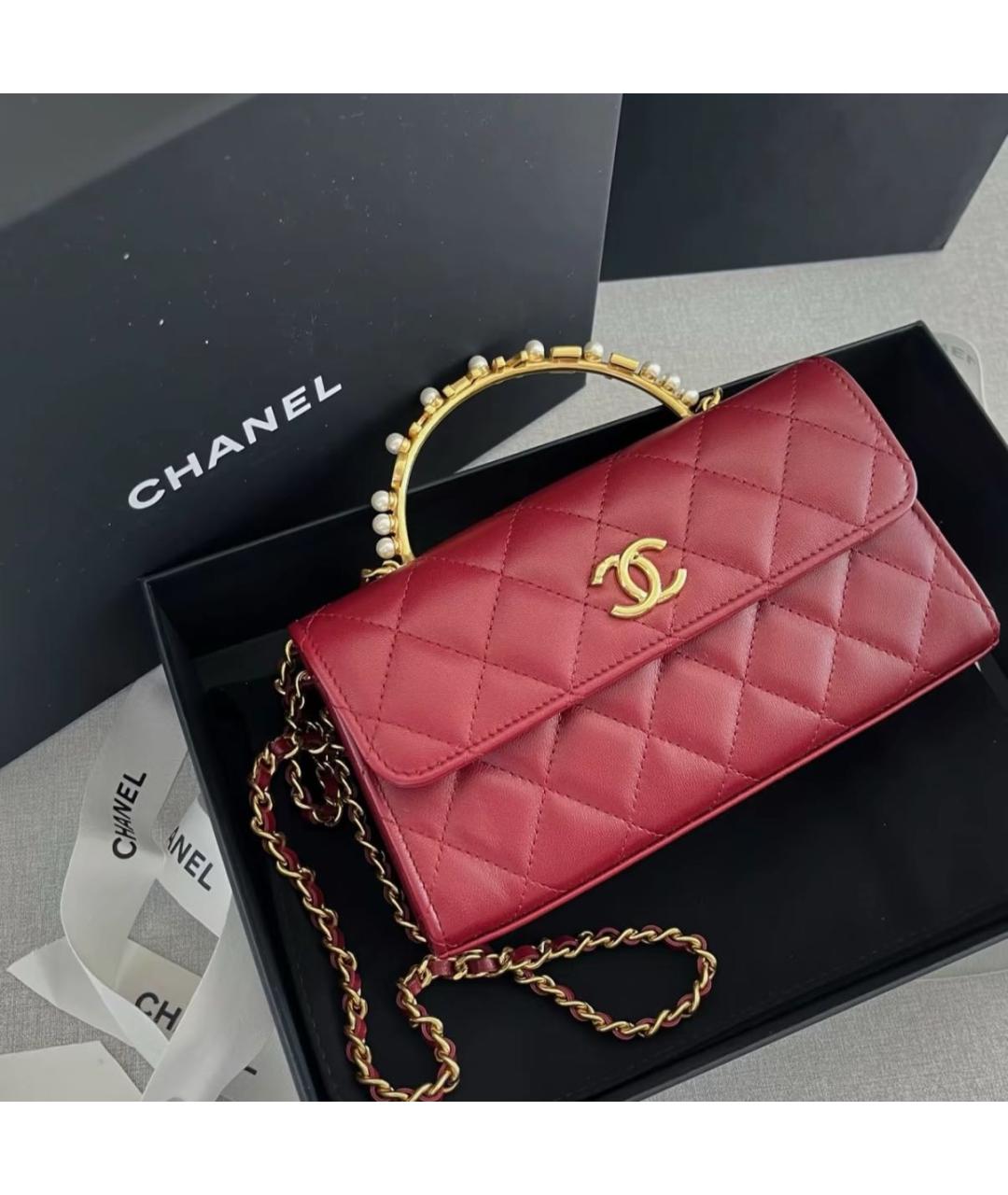 CHANEL Красная кожаная сумка через плечо, фото 4
