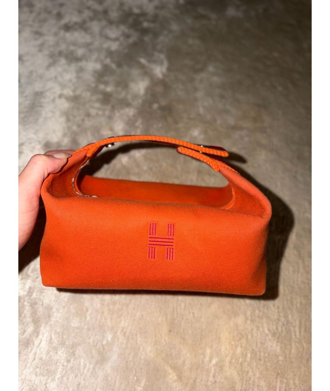 HERMES Оранжевая тканевая косметичка, фото 5