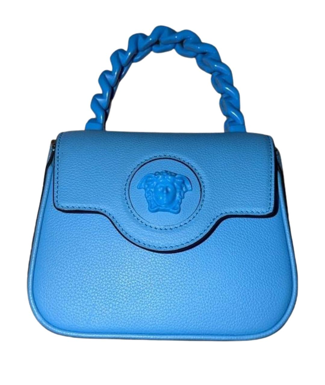 VERSACE Голубая кожаная сумка с короткими ручками, фото 1