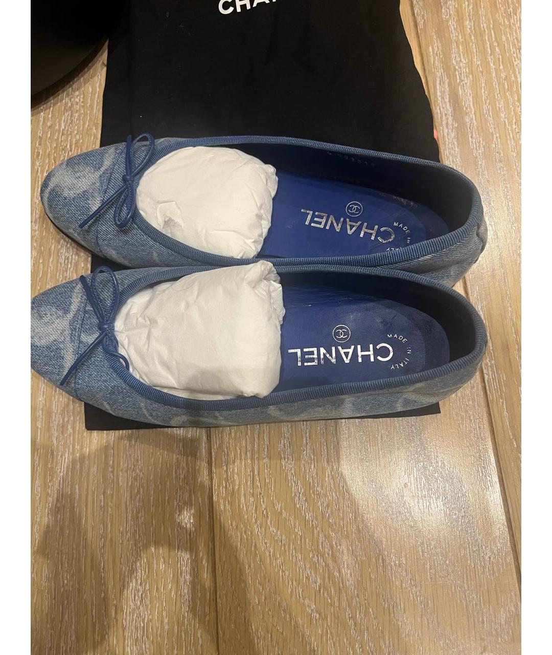 CHANEL Голубые текстильные балетки, фото 7