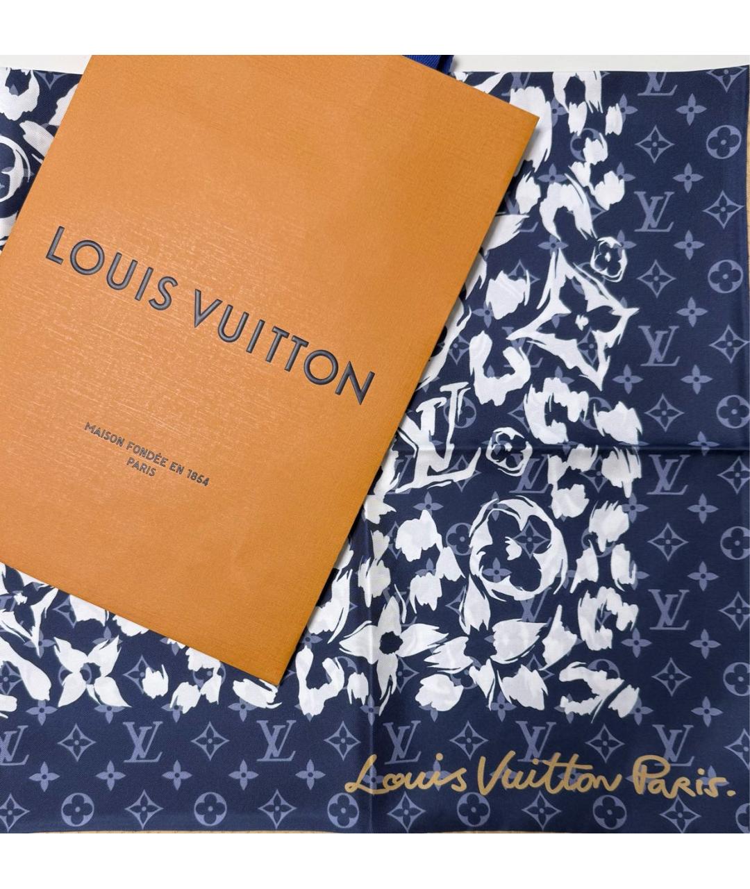 LOUIS VUITTON Темно-синий шелковый платок, фото 6