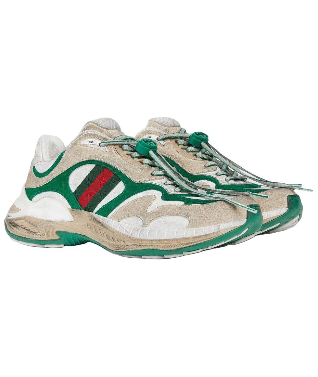 GUCCI Зеленые текстильные низкие кроссовки / кеды, фото 3
