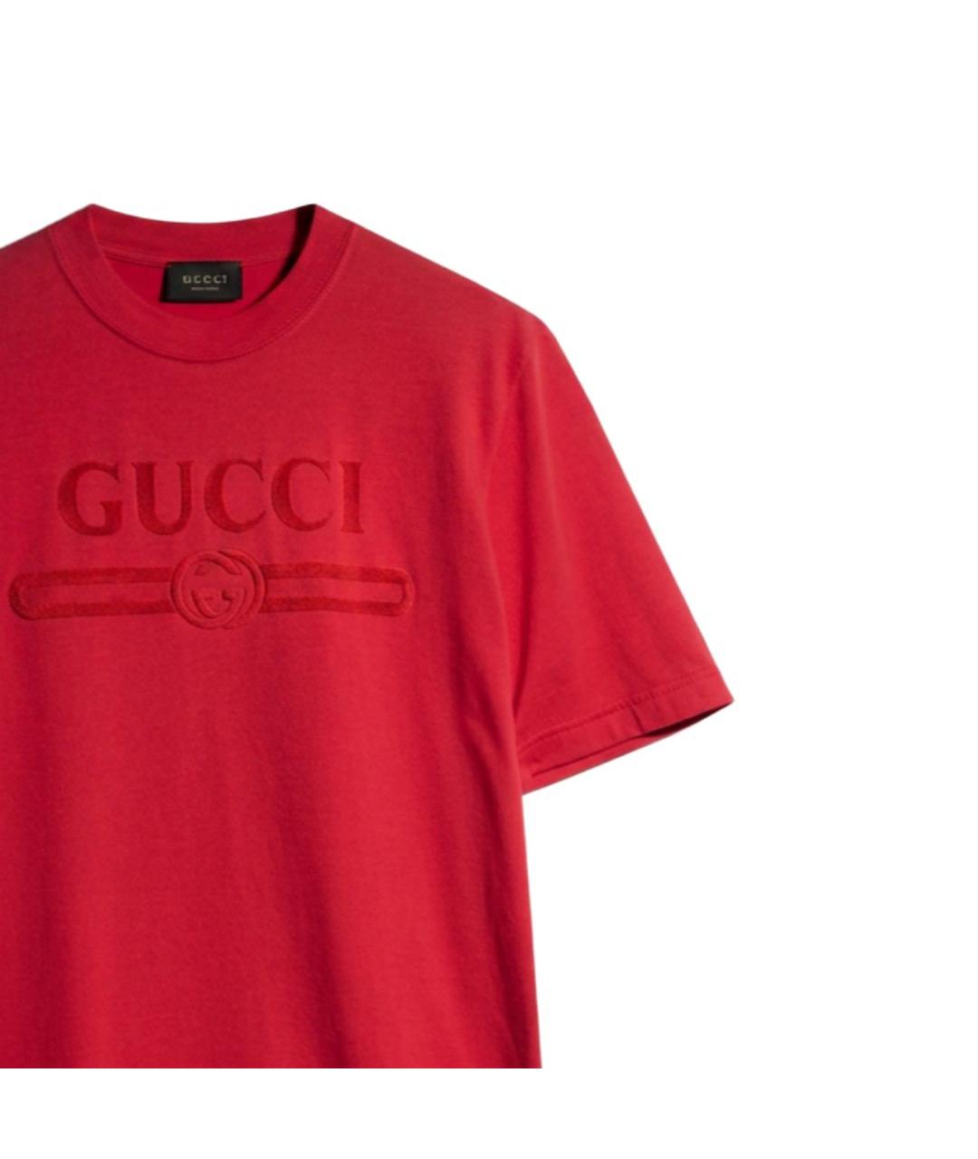 GUCCI Красная хлопковая футболка, фото 2