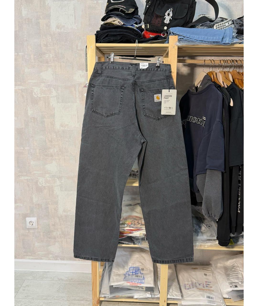 CARHARTT WIP Антрацитовые хлопко-полиэстеровые прямые джинсы, фото 6