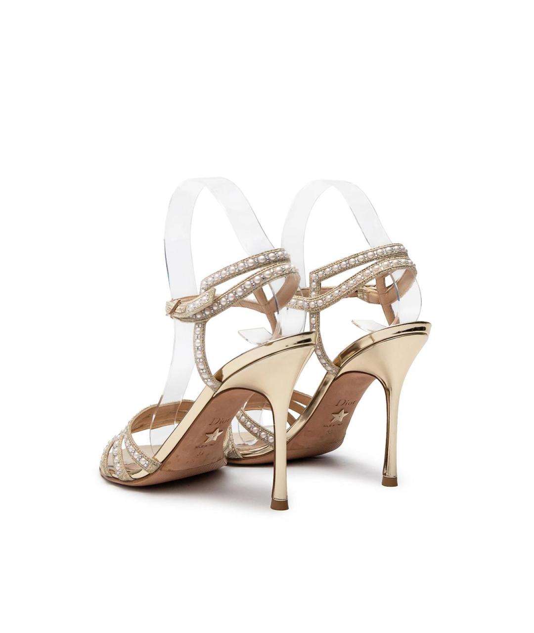 CHRISTIAN DIOR Золотые кожаные босоножки, фото 7