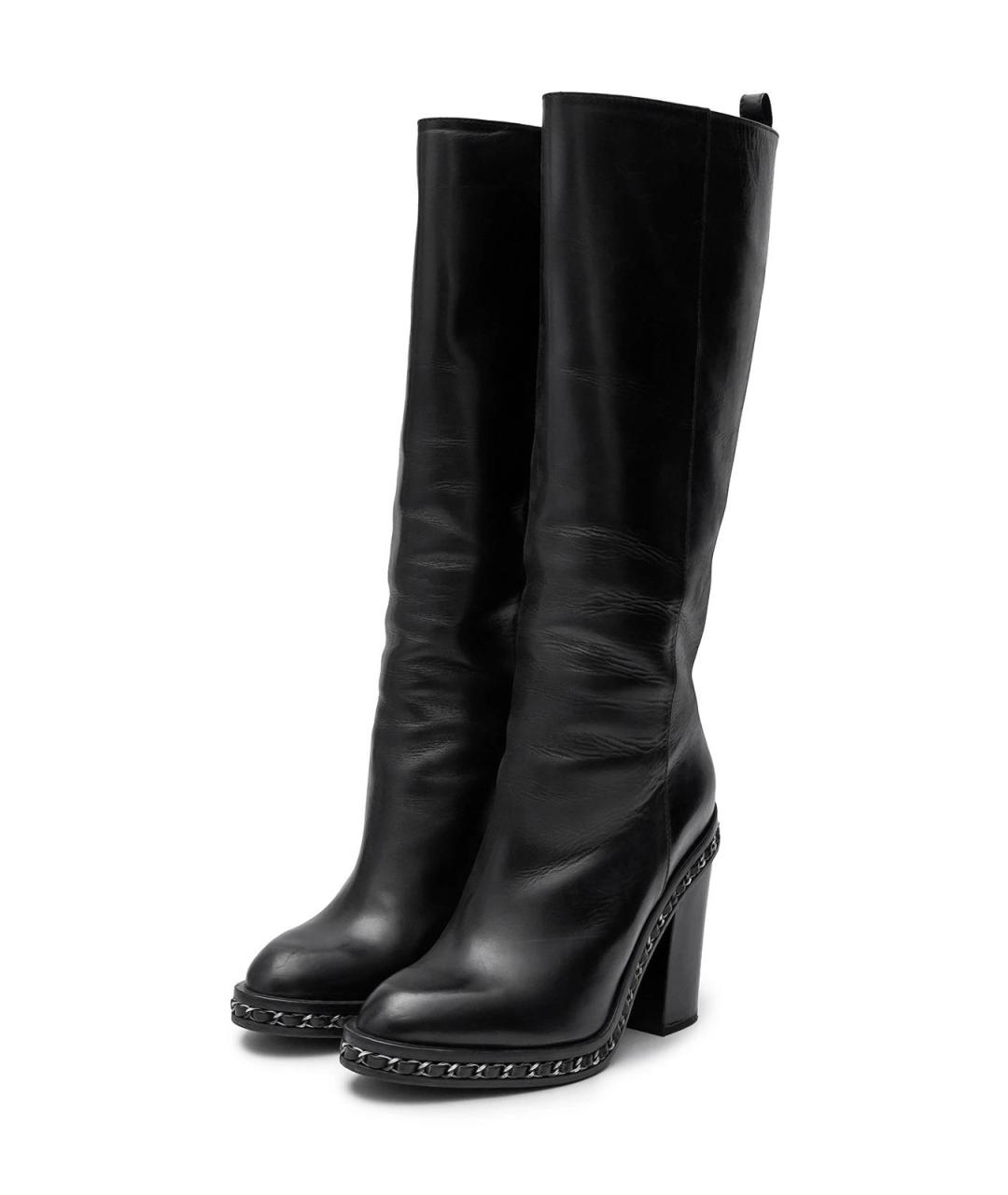 CHANEL Черные кожаные сапоги, фото 2