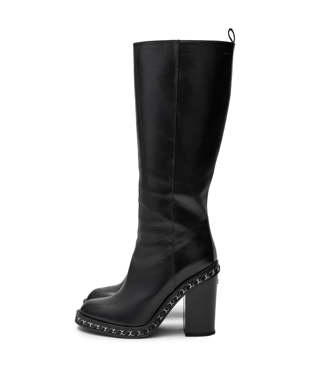 CHANEL Черные кожаные сапоги, фото 5