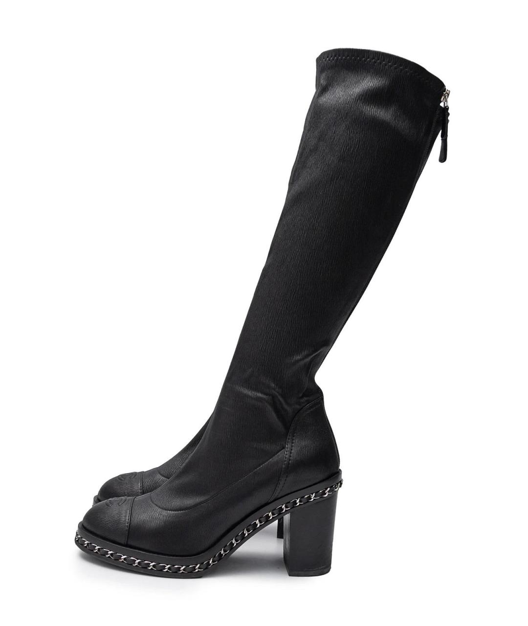 CHANEL Черные кожаные сапоги, фото 4