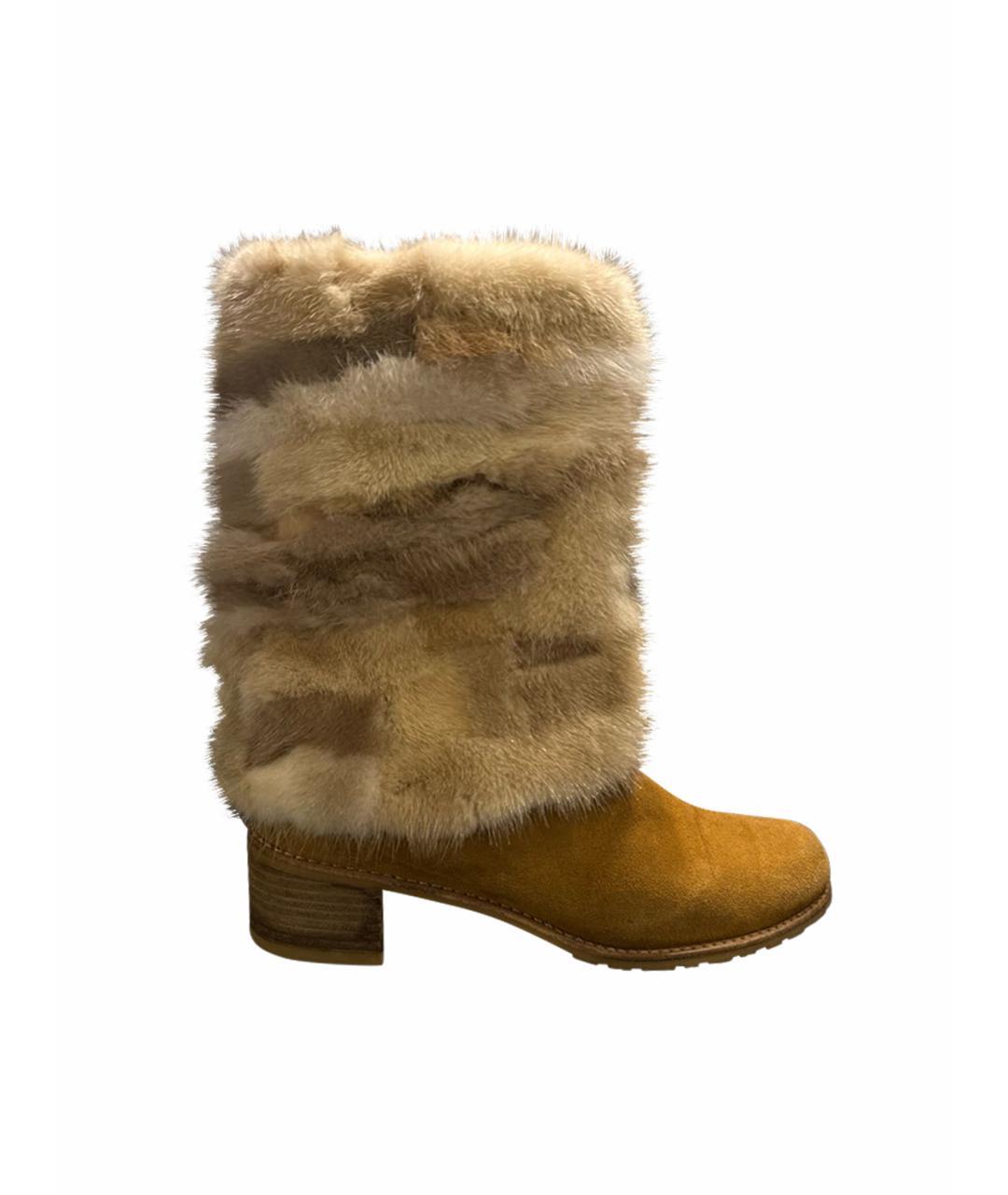 STUART WEITZMAN Горчичные замшевые сапоги, фото 1