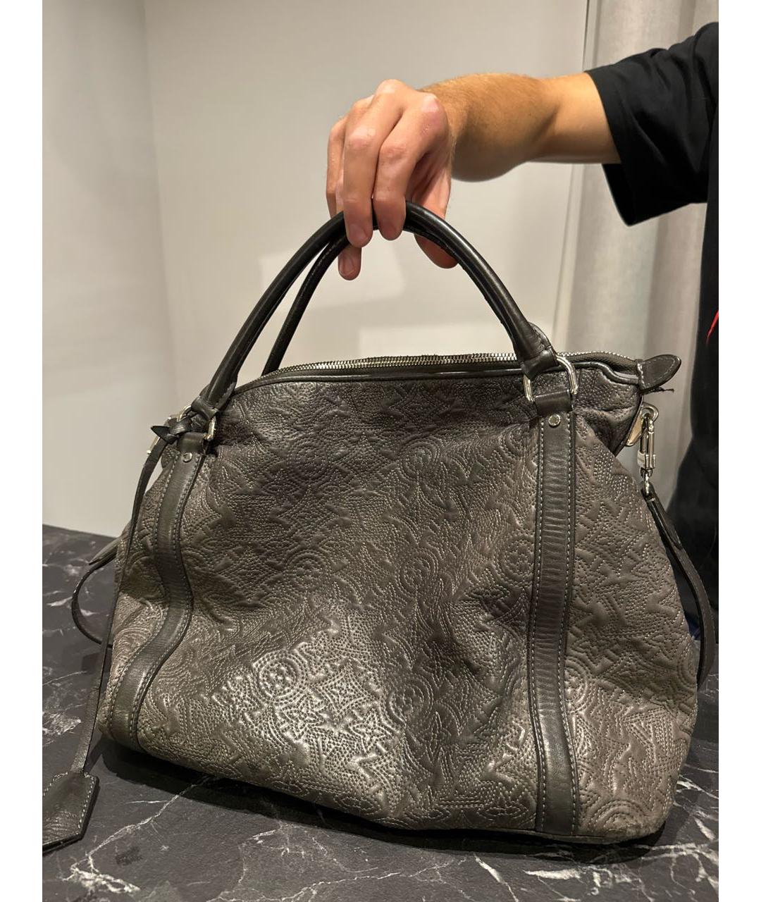 LOUIS VUITTON Серая кожаная сумка с короткими ручками, фото 4