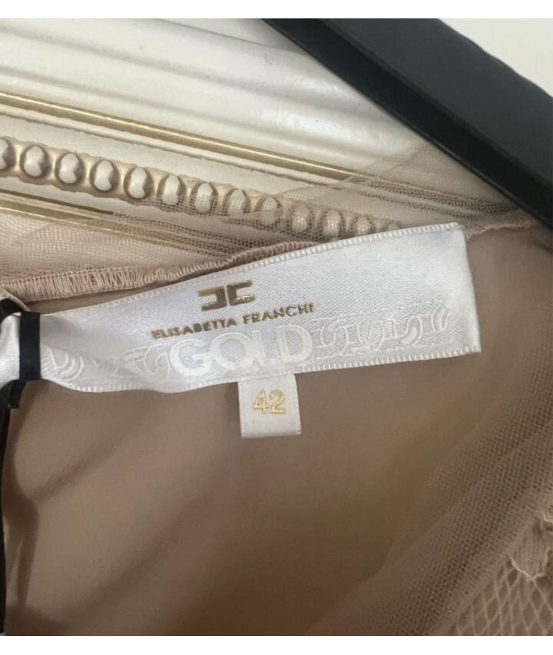 ELISABETTA FRANCHI Бежевое полиэстеровое коктейльное платье, фото 3