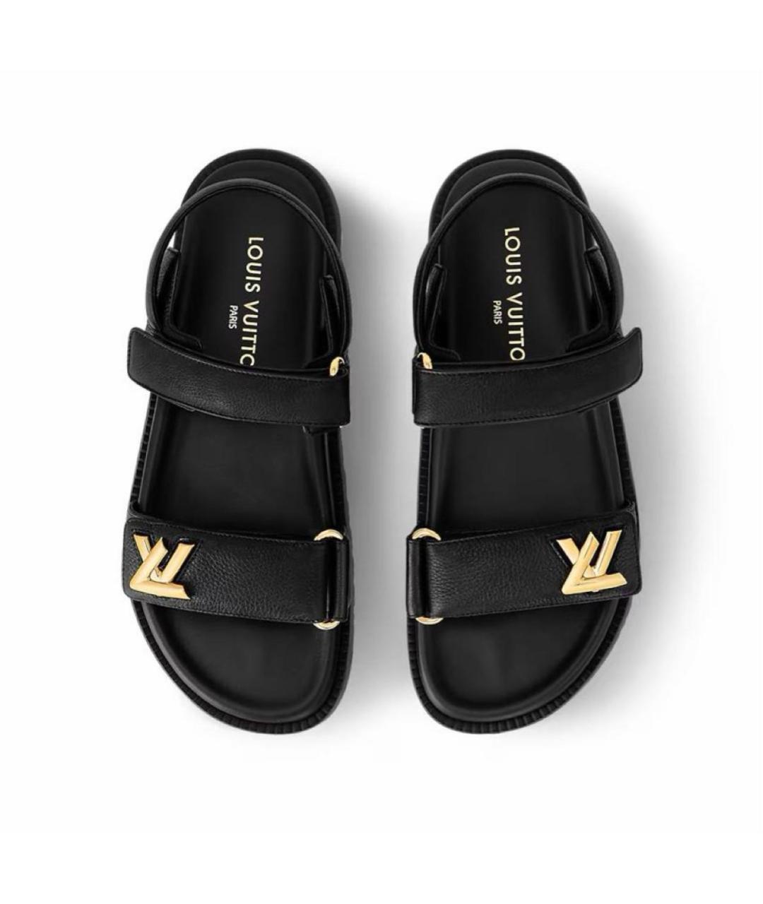 LOUIS VUITTON Черные кожаные сандалии, фото 6
