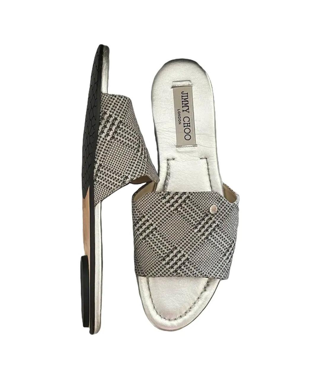 JIMMY CHOO Серебряные кожаные шлепанцы, фото 6