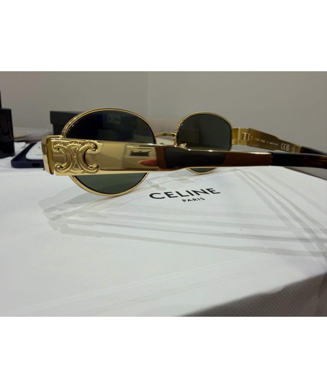 CELINE Золотые металлические солнцезащитные очки, фото 3
