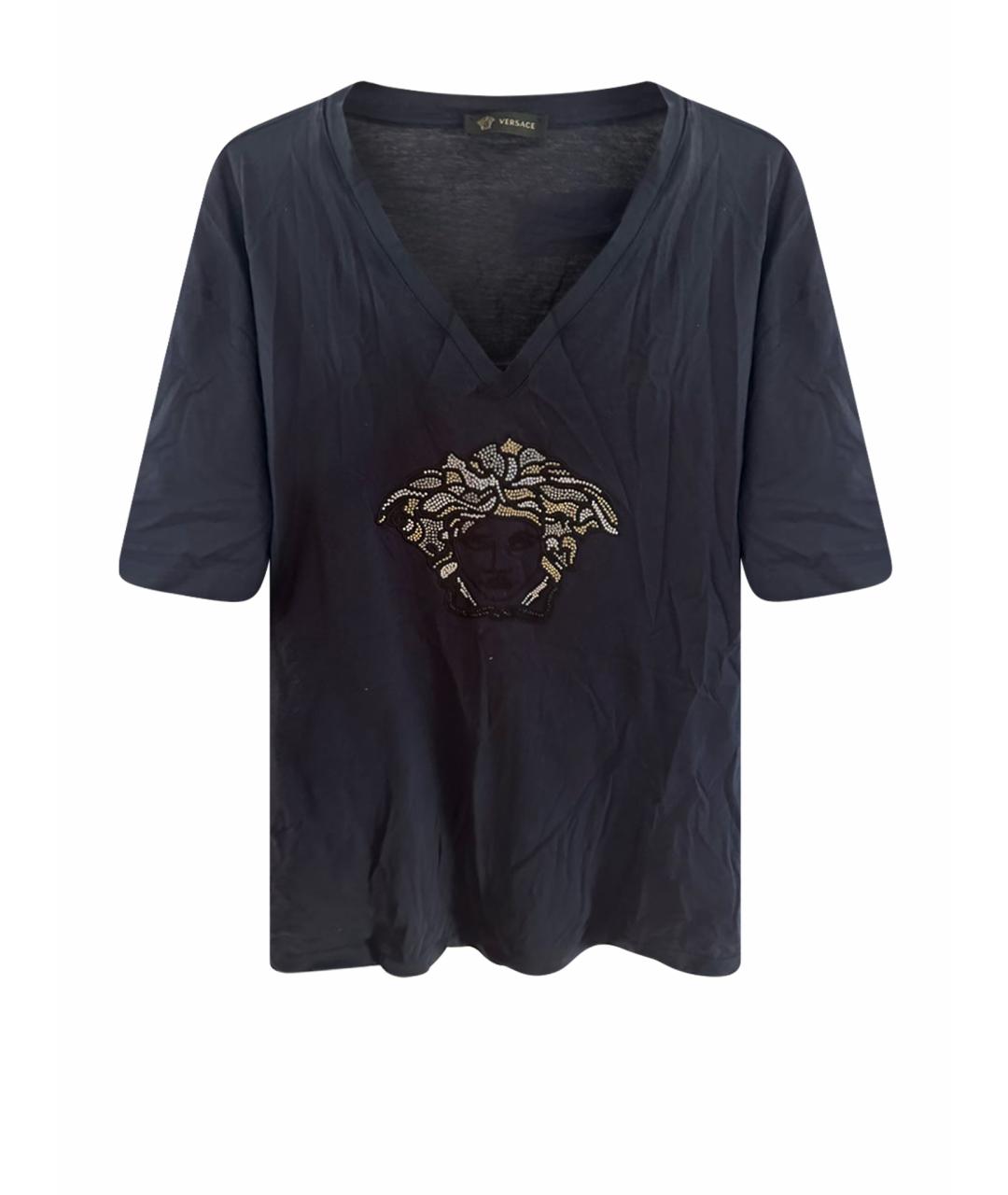 VERSACE Темно-синяя хлопковая футболка, фото 1