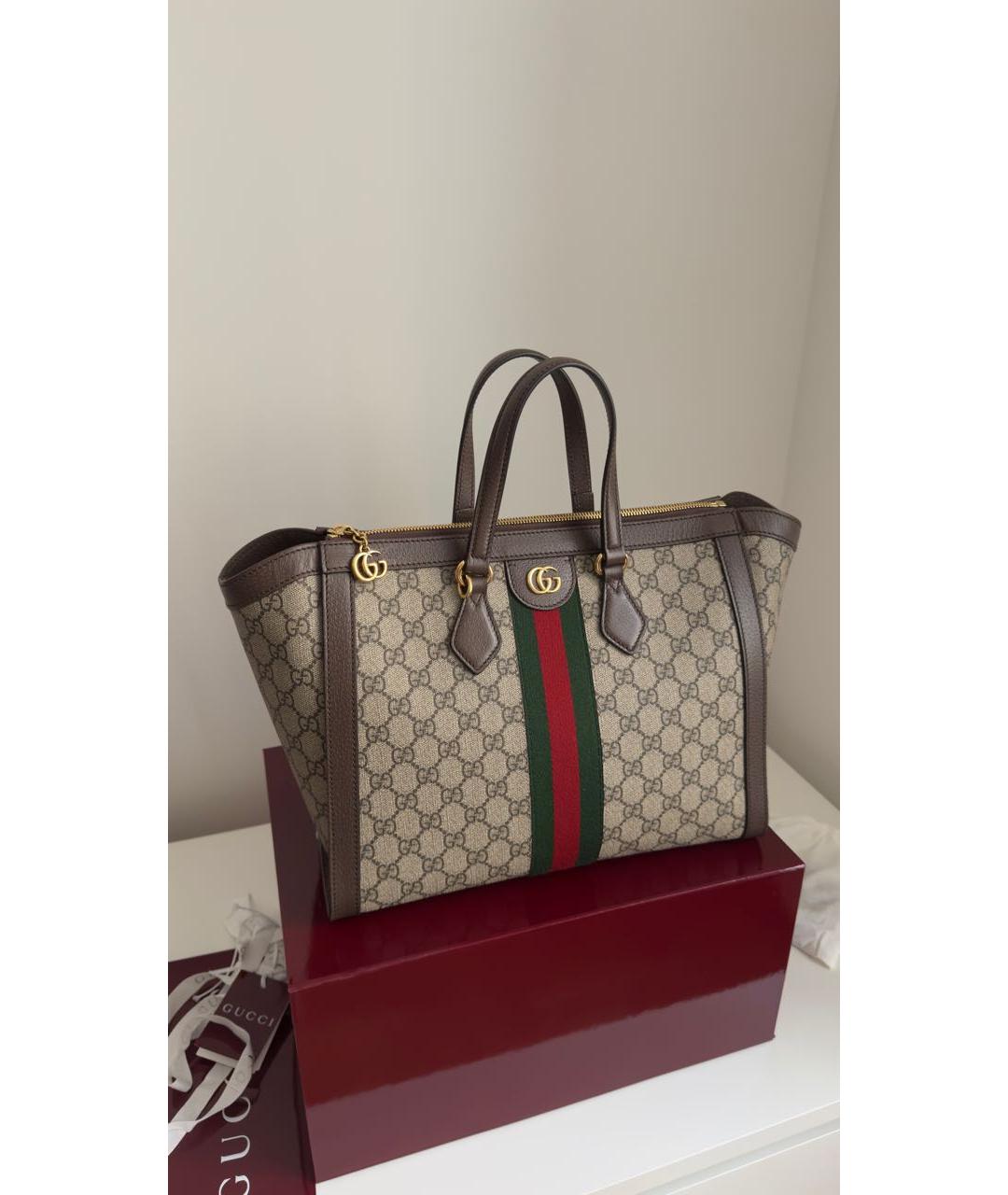 GUCCI Коричневая канва сумка тоут, фото 2