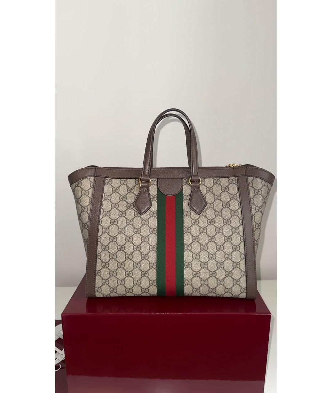 GUCCI Коричневая канва сумка тоут, фото 3