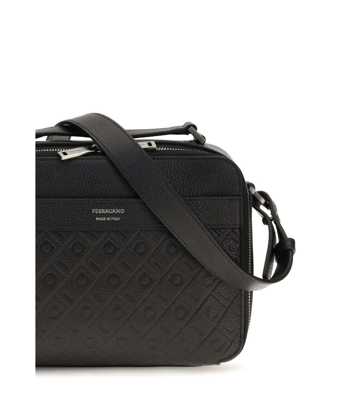 FERRAGAMO Черная кожаная сумка на плечо, фото 4