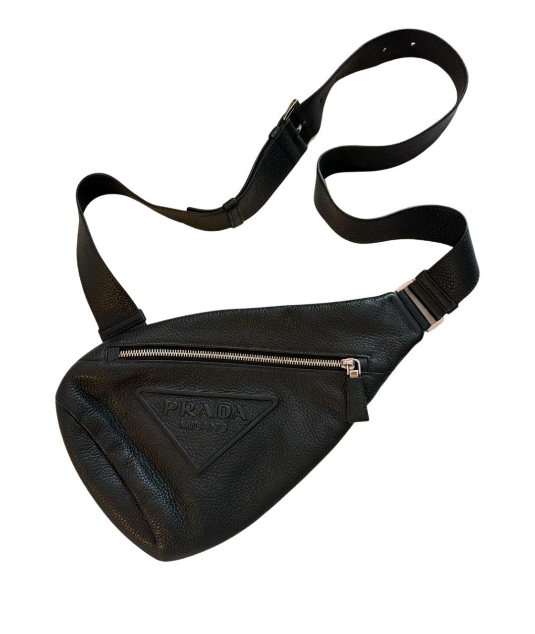 PRADA Черная кожаная поясная сумка, фото 1