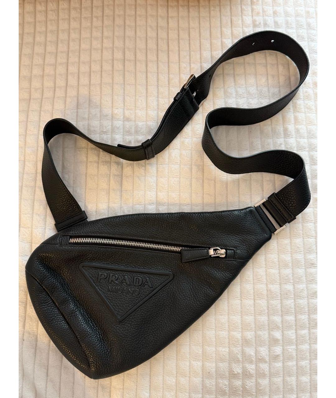 PRADA Черная кожаная поясная сумка, фото 7