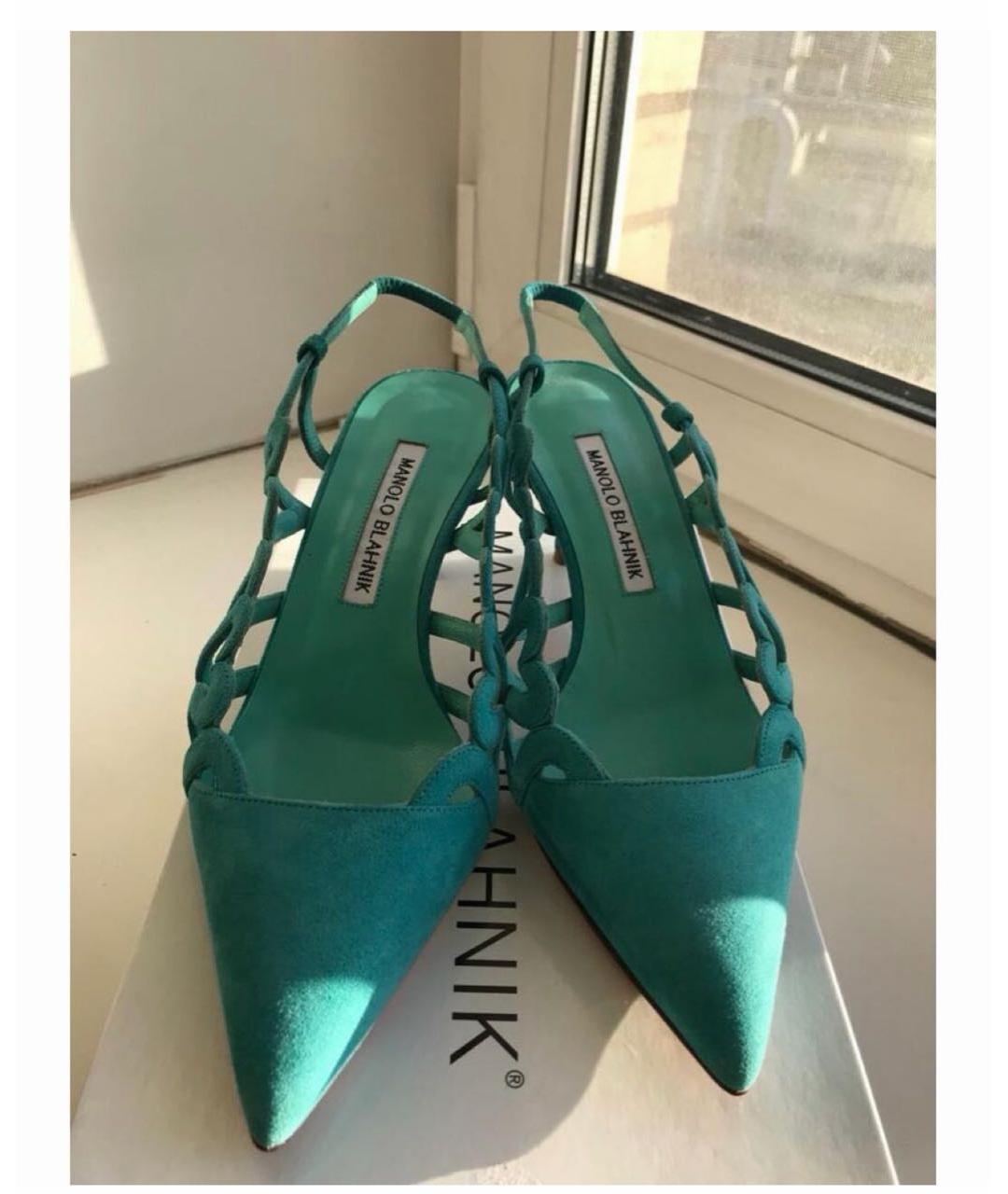 MANOLO BLAHNIK Бирюзовые замшевые туфли, фото 2