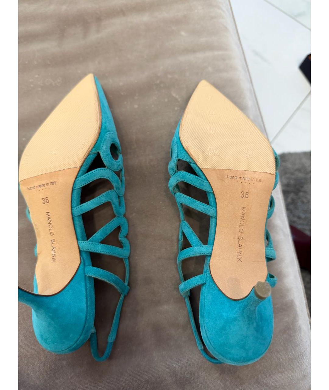 MANOLO BLAHNIK Бирюзовые замшевые туфли, фото 4