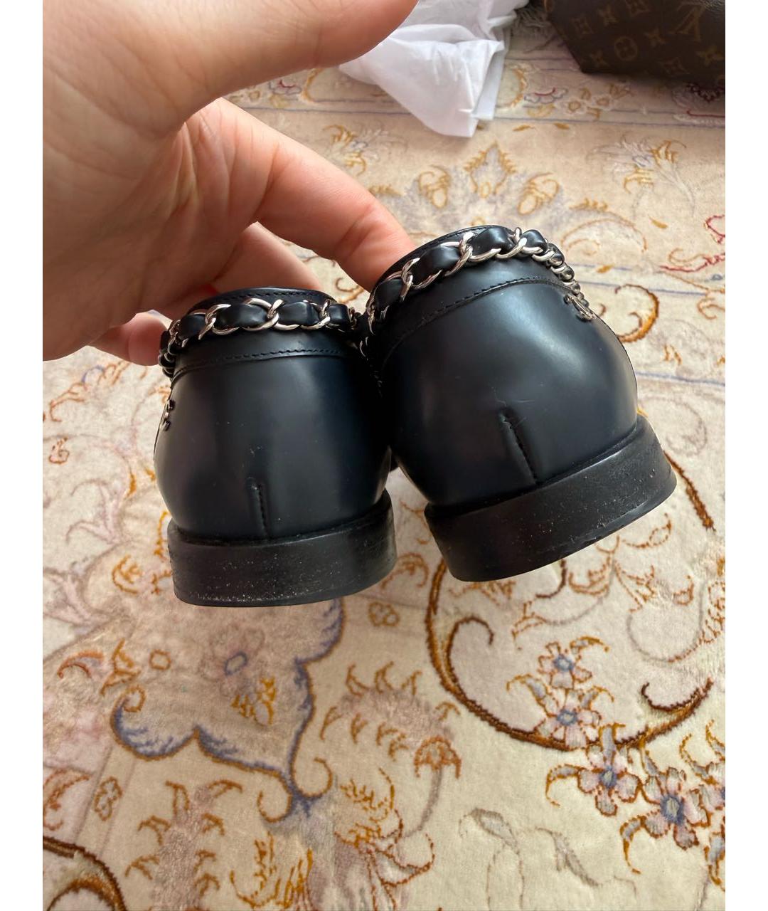 CHANEL Темно-синие кожаные лоферы, фото 6