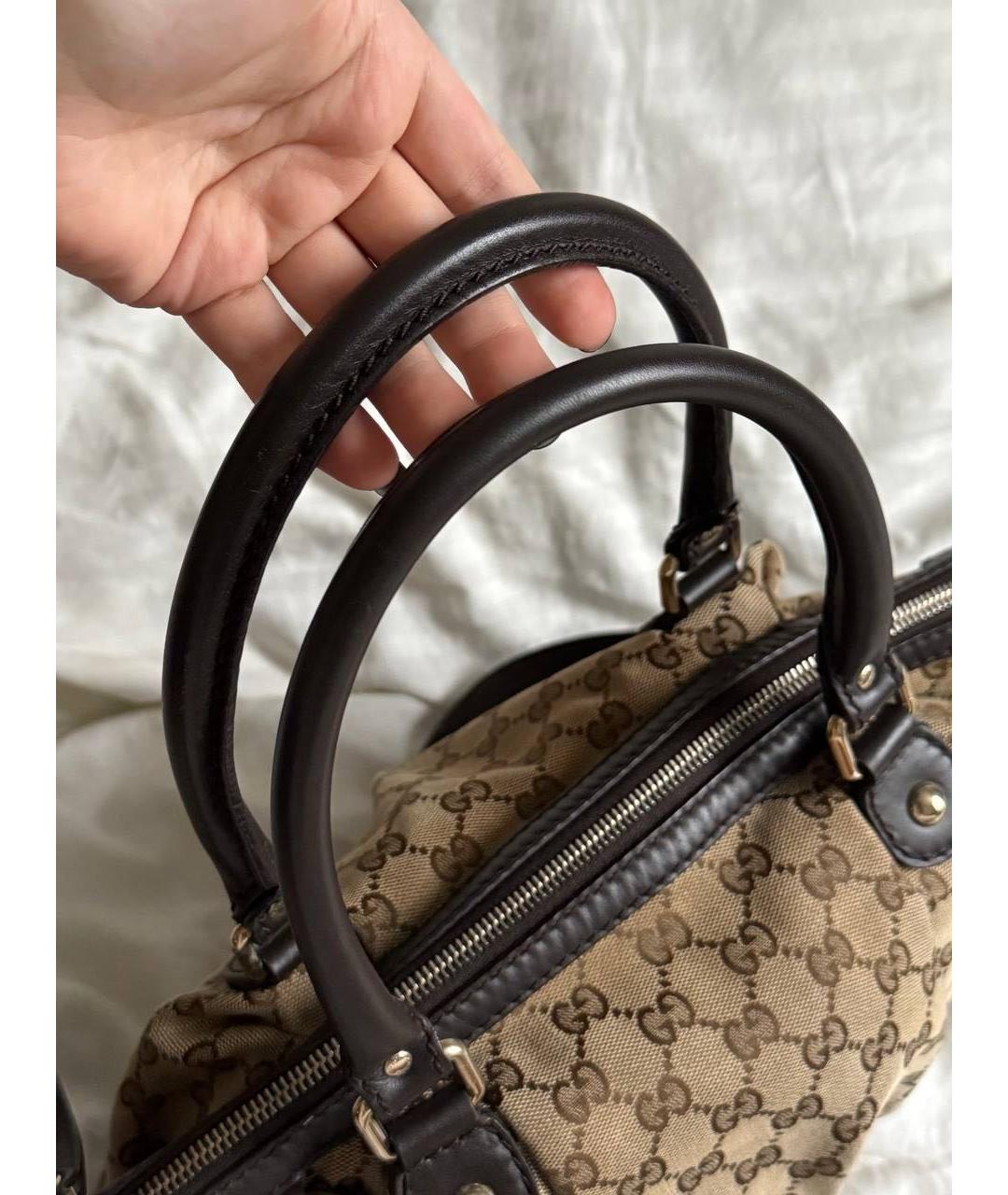 GUCCI Коричневая тканевая сумка с короткими ручками, фото 4