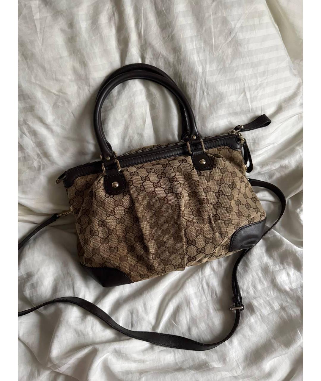 GUCCI Коричневая тканевая сумка с короткими ручками, фото 2